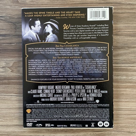 Casablanca DVD Starring Humphrey Bogart Ingrid Bergman Paul Henreid gift set - Picture 2 of 6